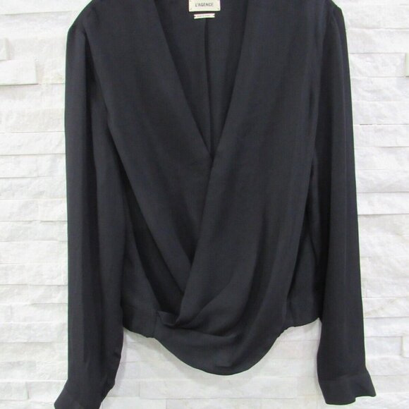 L'Agence Black %100 Silk Wrap Crossover Blouse EUC - Picture 3 of 10